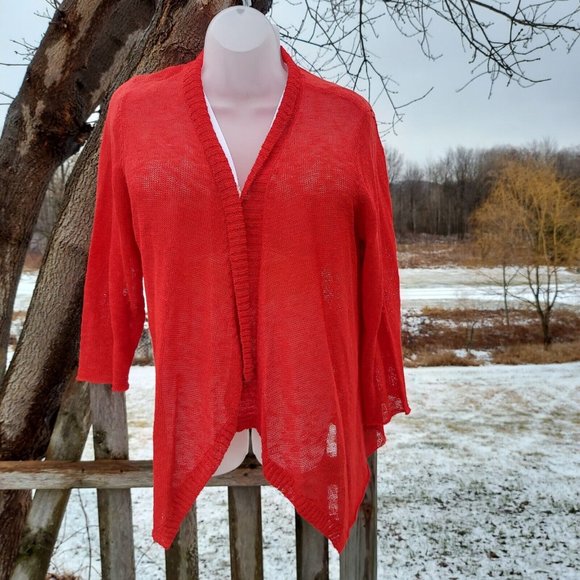 NWT EILEEN FISHER WOMAN 3X Melange Linen Grain Cascading Front Textured Cardigan - Picture 2 of 16